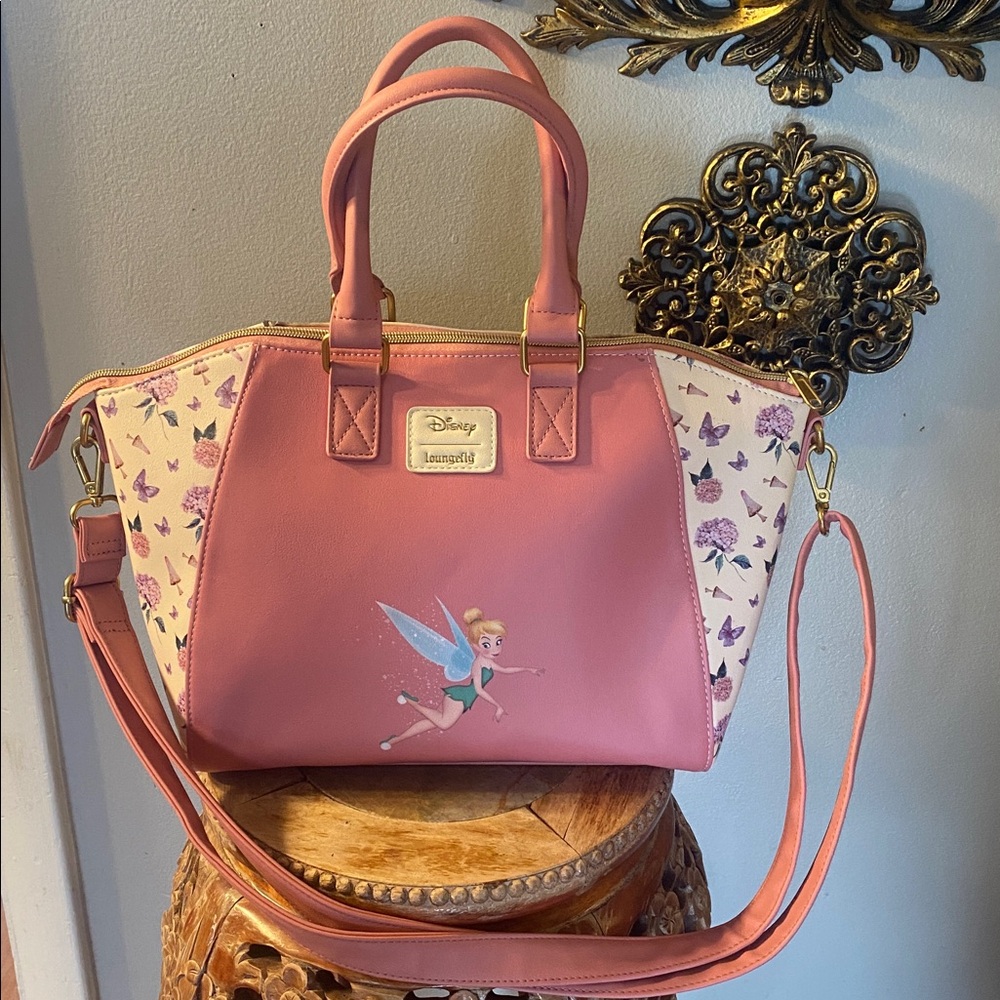 🧚🏼‍♀️🌸🌷Loungefly Disney Tinker Bell Floral Pastel Satchel Crossbody Bag.